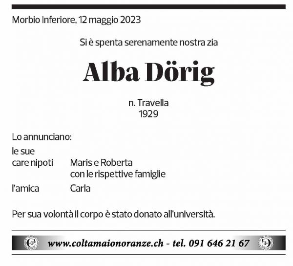 Annuncio funebre Alba Dörig