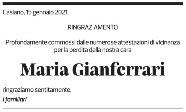 Annuncio funebre Maria Gianferrari