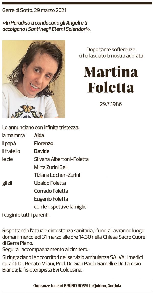 Annuncio funebre Martina Foletta