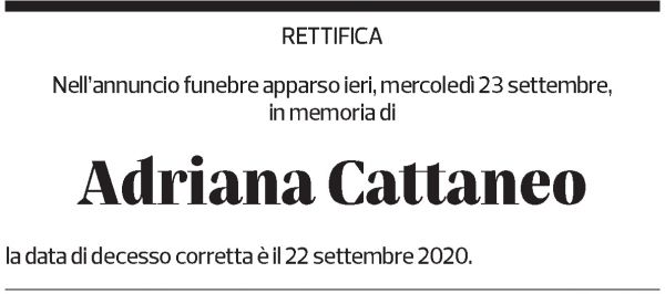 Annuncio funebre Adriana Cattaneo