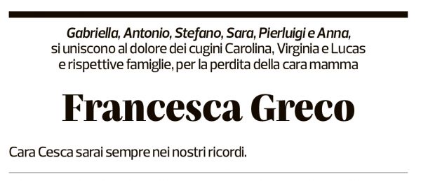 Annuncio funebre Francesca Greco