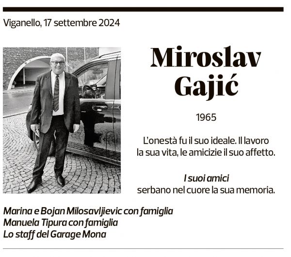 Annuncio funebre Miroslav Gajic