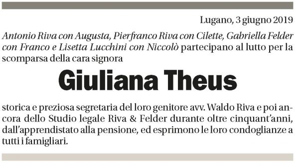 Annuncio funebre Giuliana Theus
