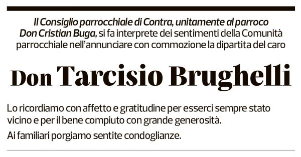 Annuncio funebre Tarcisio Brughelli