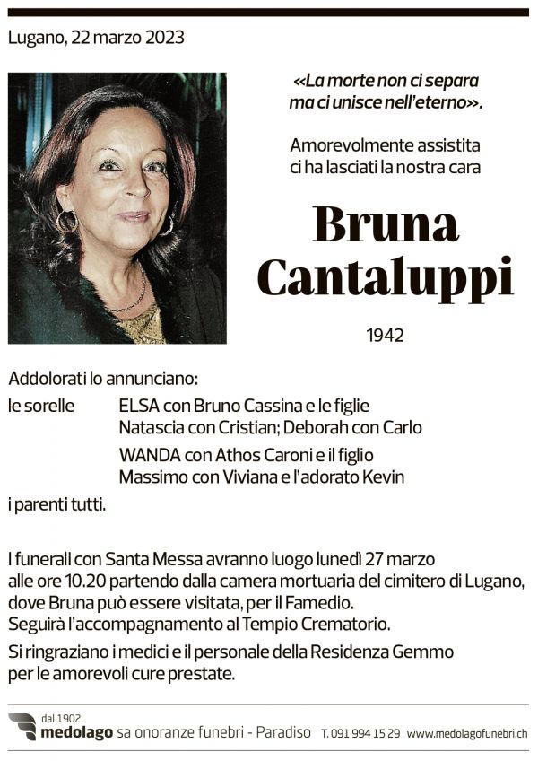 Annuncio funebre Bruna Cantaluppi