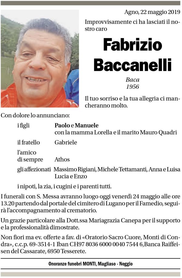 Annuncio funebre Fabrizio Baccanelli