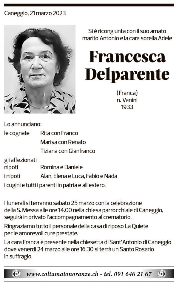 Annuncio funebre Francesca Delparente