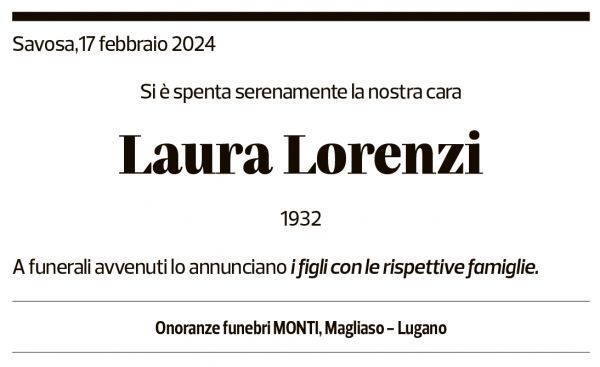 Annuncio funebre Laura Lorenzi