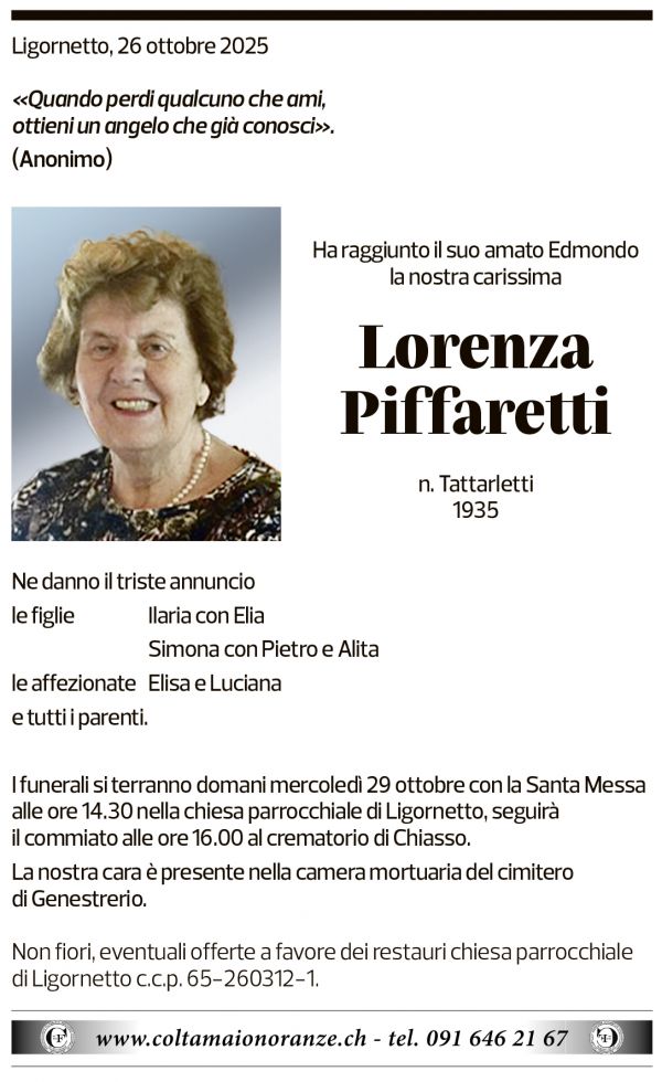 Annuncio funebre Lorenza Piffaretti
