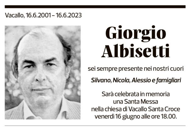 Annuncio funebre Giorgio Albisetti