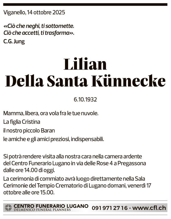 Annuncio funebre Lilian Della Santa Künnecke