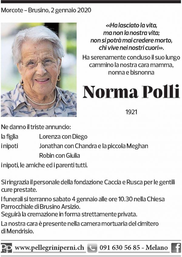 Annuncio funebre Norma Polli