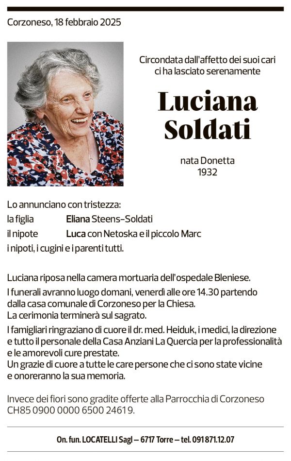 Annuncio funebre Luciana Soldati