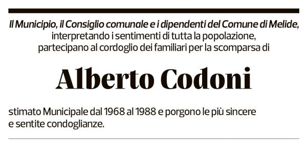 Annuncio funebre Alberto Codoni