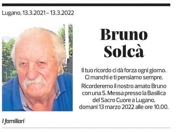 Annuncio funebre Bruno Solcà