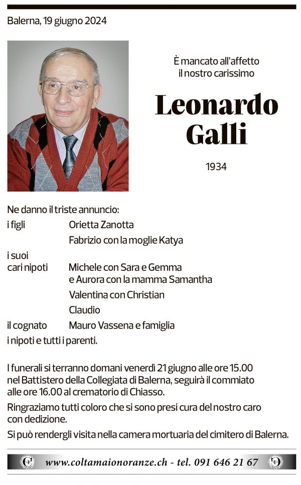 Annuncio funebre Leonardo Galli