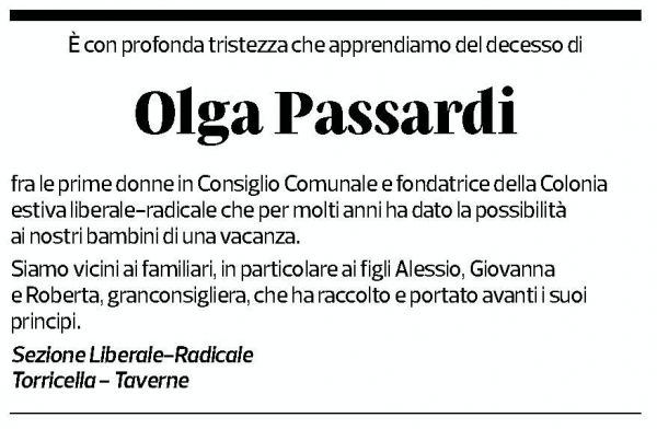 Annuncio funebre Olga Passardi