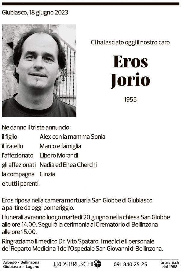 Annuncio funebre Eros Jorio