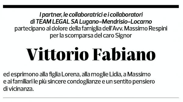 Annuncio funebre Vittorio Fabiano