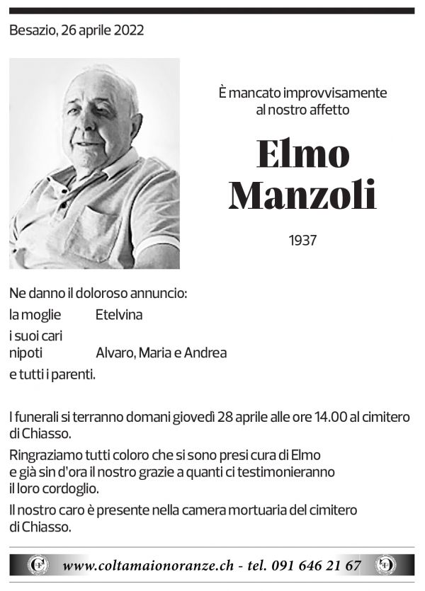 Annuncio funebre Elmo Manzoli