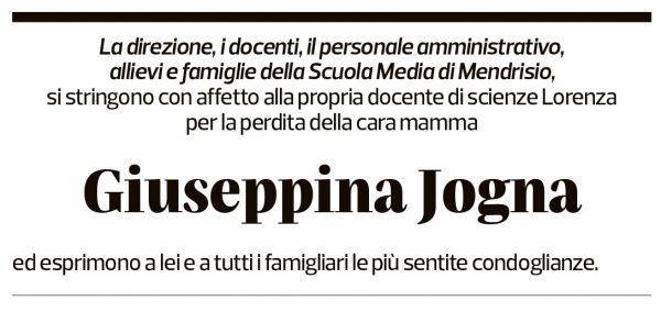 Annuncio funebre Giuseppina Jogna Bettoni