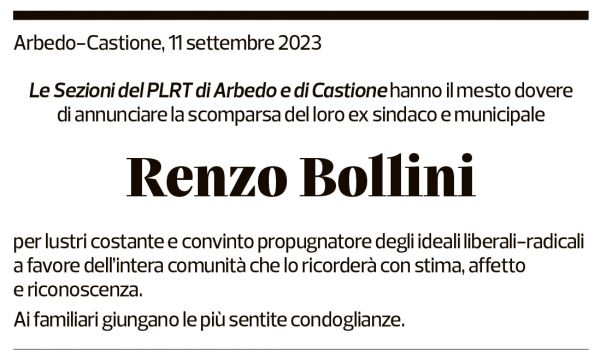 Annuncio funebre Renzo Bollini