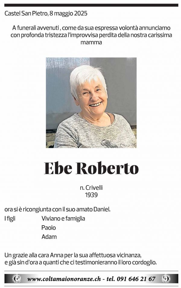 Annuncio funebre Ebe Roberto