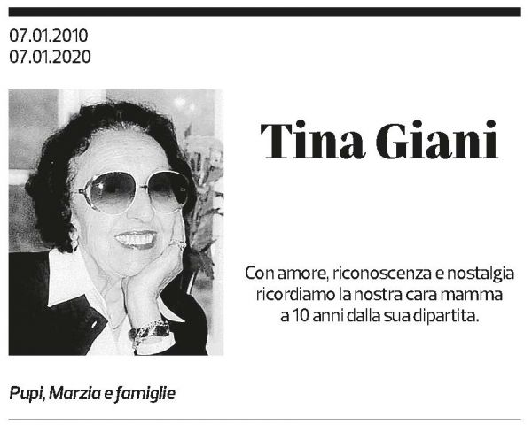 Annuncio funebre Tina Giani