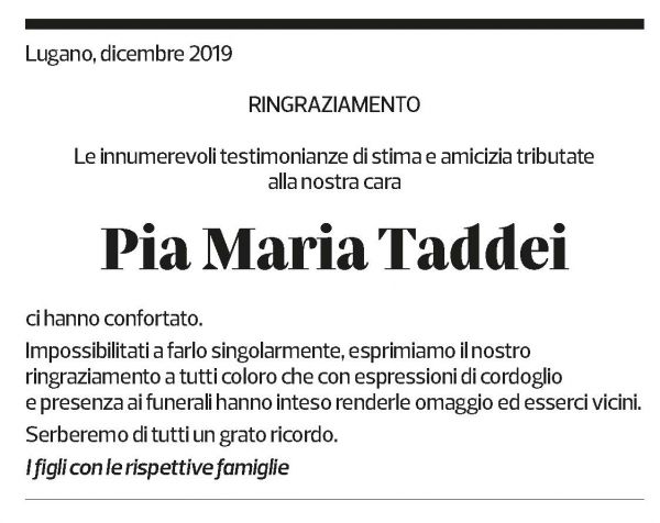 Annuncio funebre Pia Maria Taddei