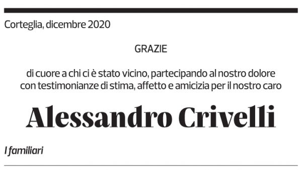 Annuncio funebre Alessandro Crivelli