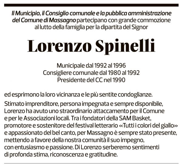 Annuncio funebre Lorenzo Spinelli