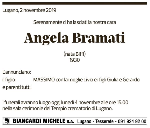 Annuncio funebre Angela Bramati
