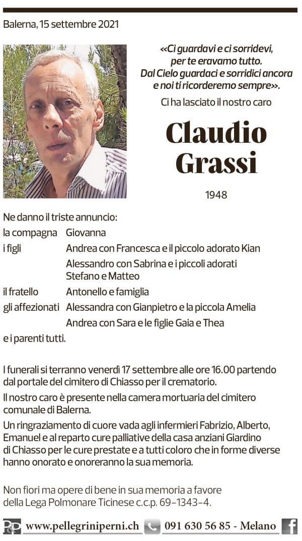 Annuncio funebre Claudio Grassi