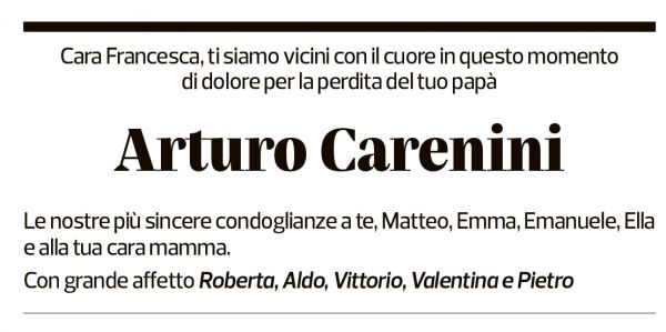 Annuncio funebre Arturo Carenini
