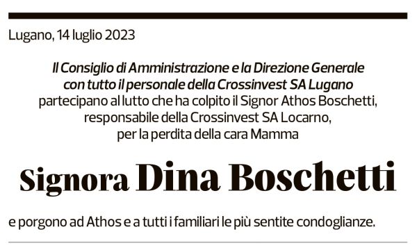 Annuncio funebre Dina Boschetti