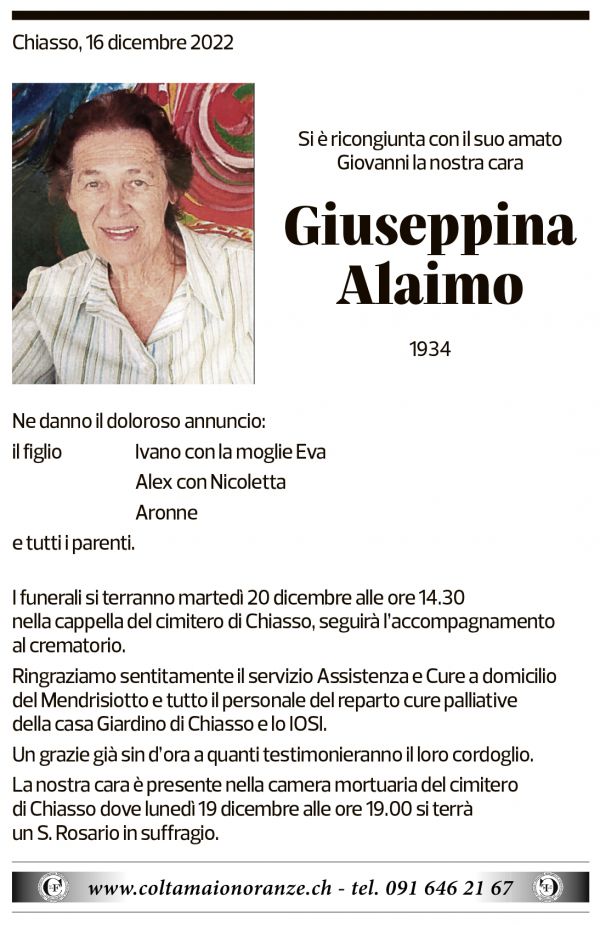 Annuncio funebre Giuseppina Alaimo