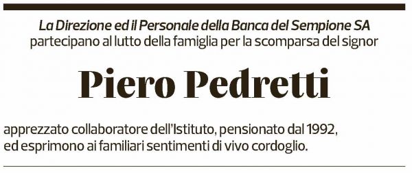 Annuncio funebre Piero Pedretti
