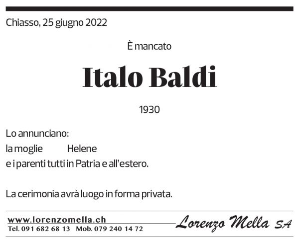 Annuncio funebre Italo Baldi