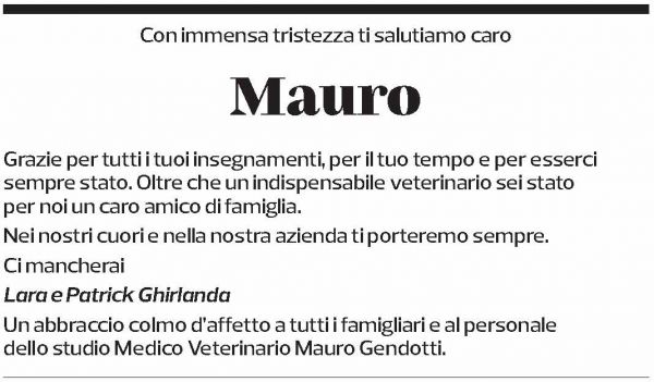 Annuncio funebre Mauro Gendotti