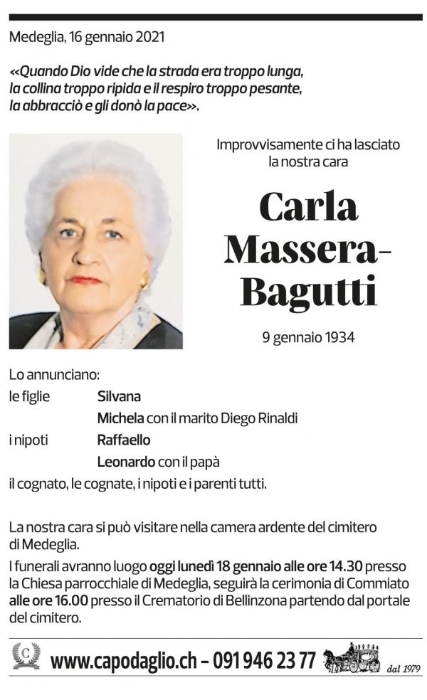 Annuncio funebre Carla Massera-bagutti