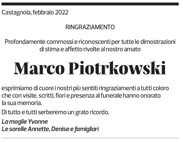 Annuncio funebre Marco Piotrkowski