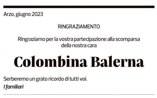 Annuncio funebre Colombina Balerna