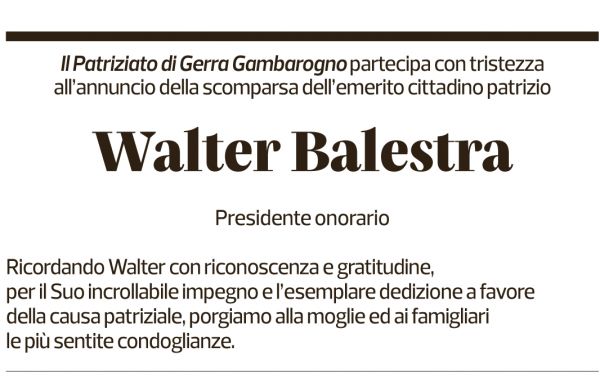 Annuncio funebre Walter Balestra