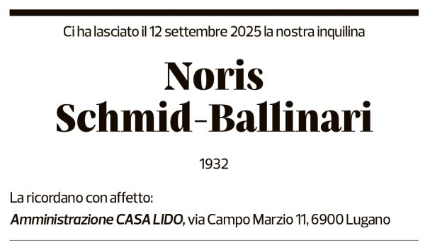 Annuncio funebre Noris Schmid-ballinari
