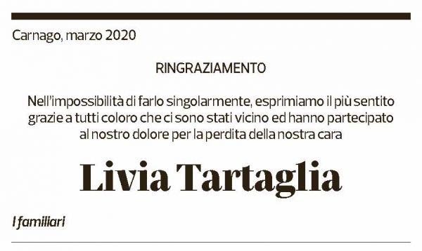 Annuncio funebre Livia Tartaglia