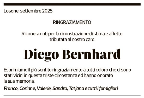 Annuncio funebre Diego Bernhard