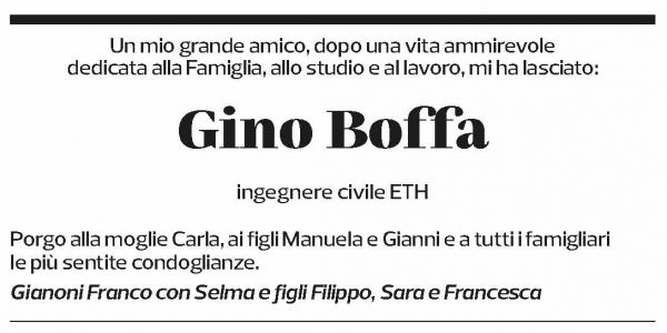 Annuncio funebre Gino Boffa