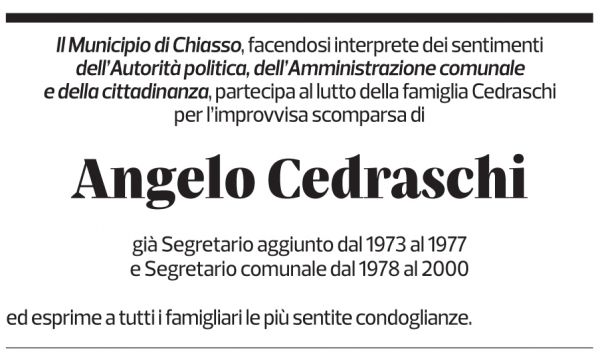 Annuncio funebre Angelo Cedraschi