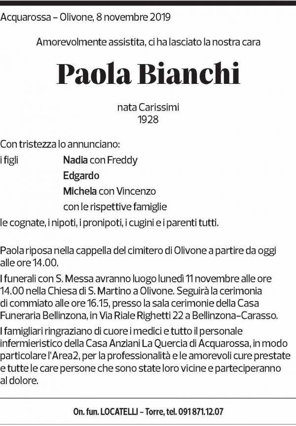 Annuncio funebre Paola Bianchi