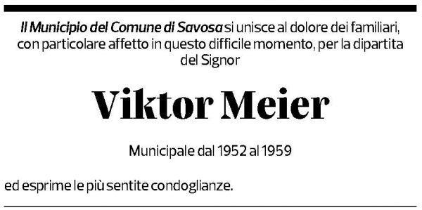 Annuncio funebre Viktor Meier